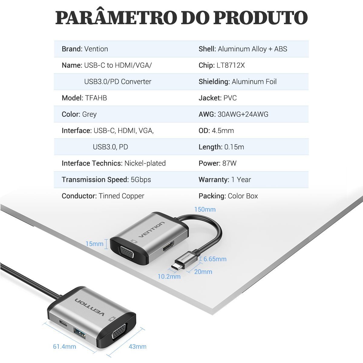 Dock Station USB-C 4 em 1 4K@30Hz 5 Gbps 1x USB-C Notebook PC Celular - Vention - Imagem 10