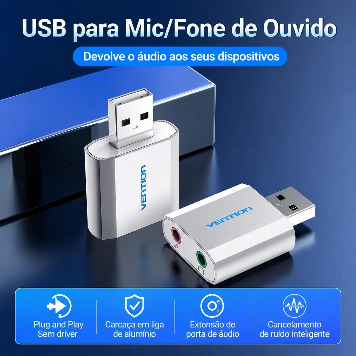 Placa de Som USB Externa Liga de Alumínio PC - Vention - Imagem 2