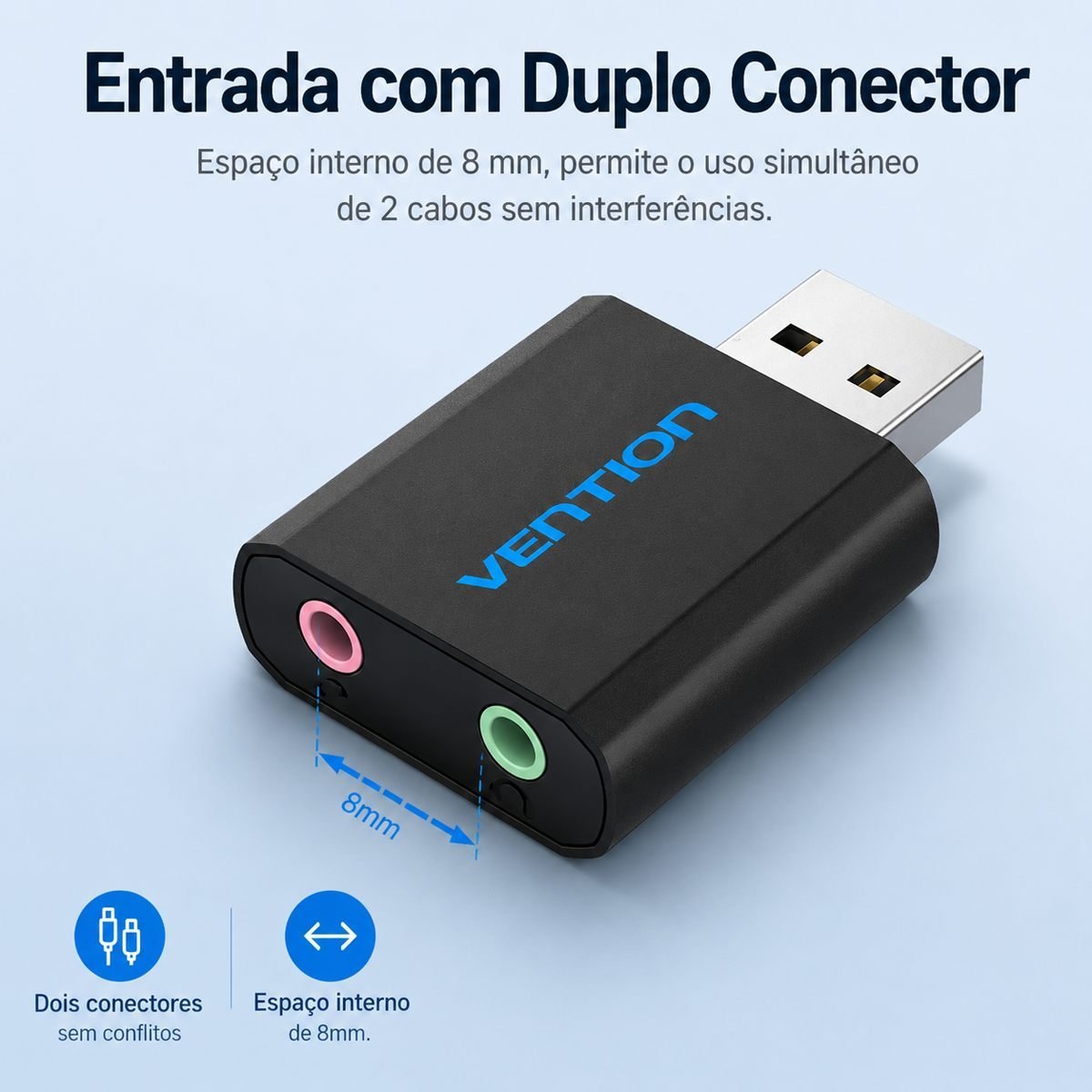 Adaptador Placa de Som USB Entrada P2 Fone e Microfone - Vention - Imagem 5