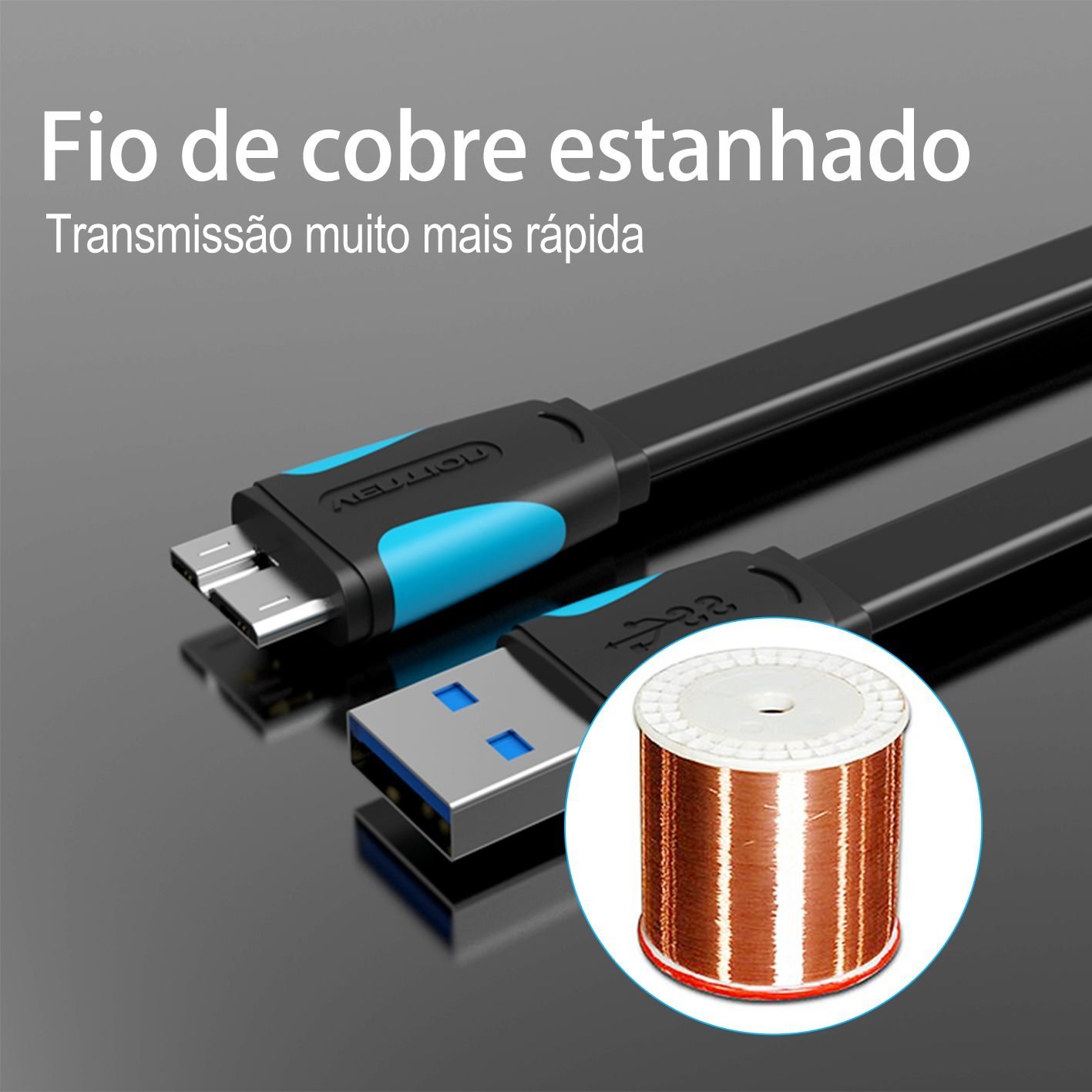 Cabo HD Externo USB-A Tipo A 3.0 para Micro B 5 Gbps - Vention - Imagem 7