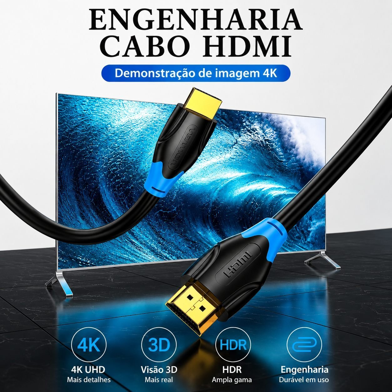 Cabo HDMI 4K Ultra High Speed com Ethernet - Vention - Imagem 2