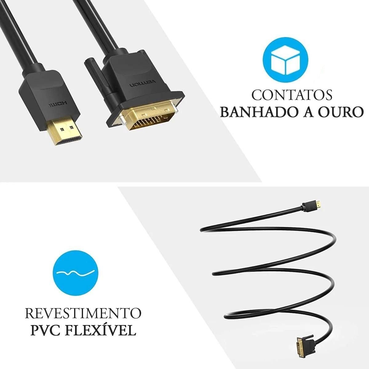 Cabo HDMI/DVI-D Premium Plug Banhado A Ouro - Vention - Imagem 9