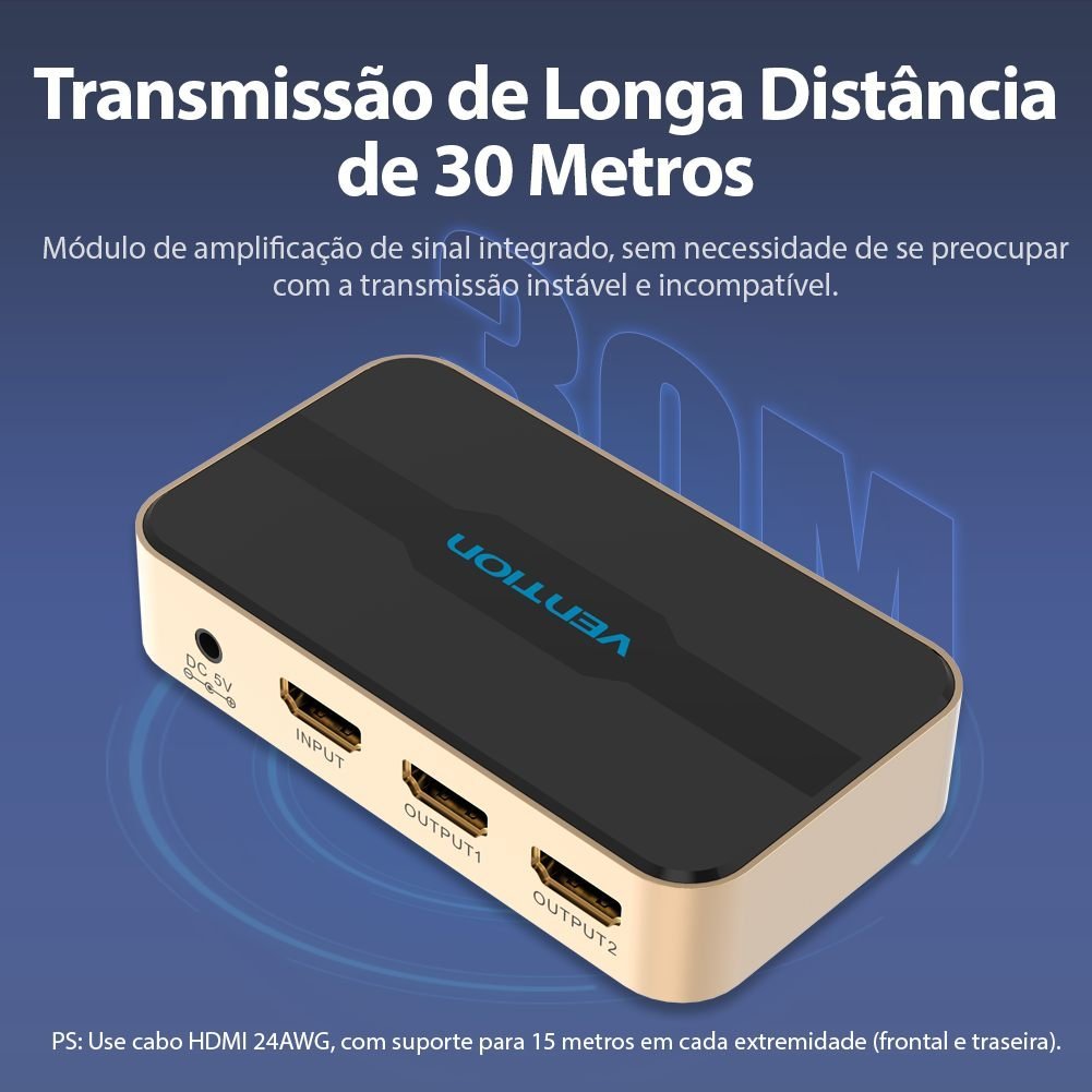 Adaptador Splitter HDMI 2 em 1 Saída 4K 30Hz 2x HDMI - Vention - Imagem 6