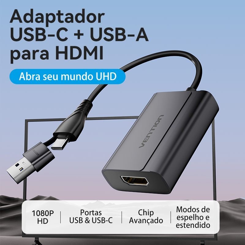Adaptador de Vídeo HDMI Via USB / USB-C2 em 1 1080p - Vention - Imagem 2