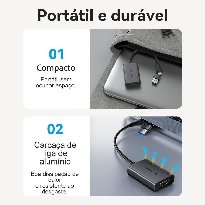 Adaptador de Vídeo HDMI Via USB / USB-C2 em 1 1080p - Vention - Imagem 9