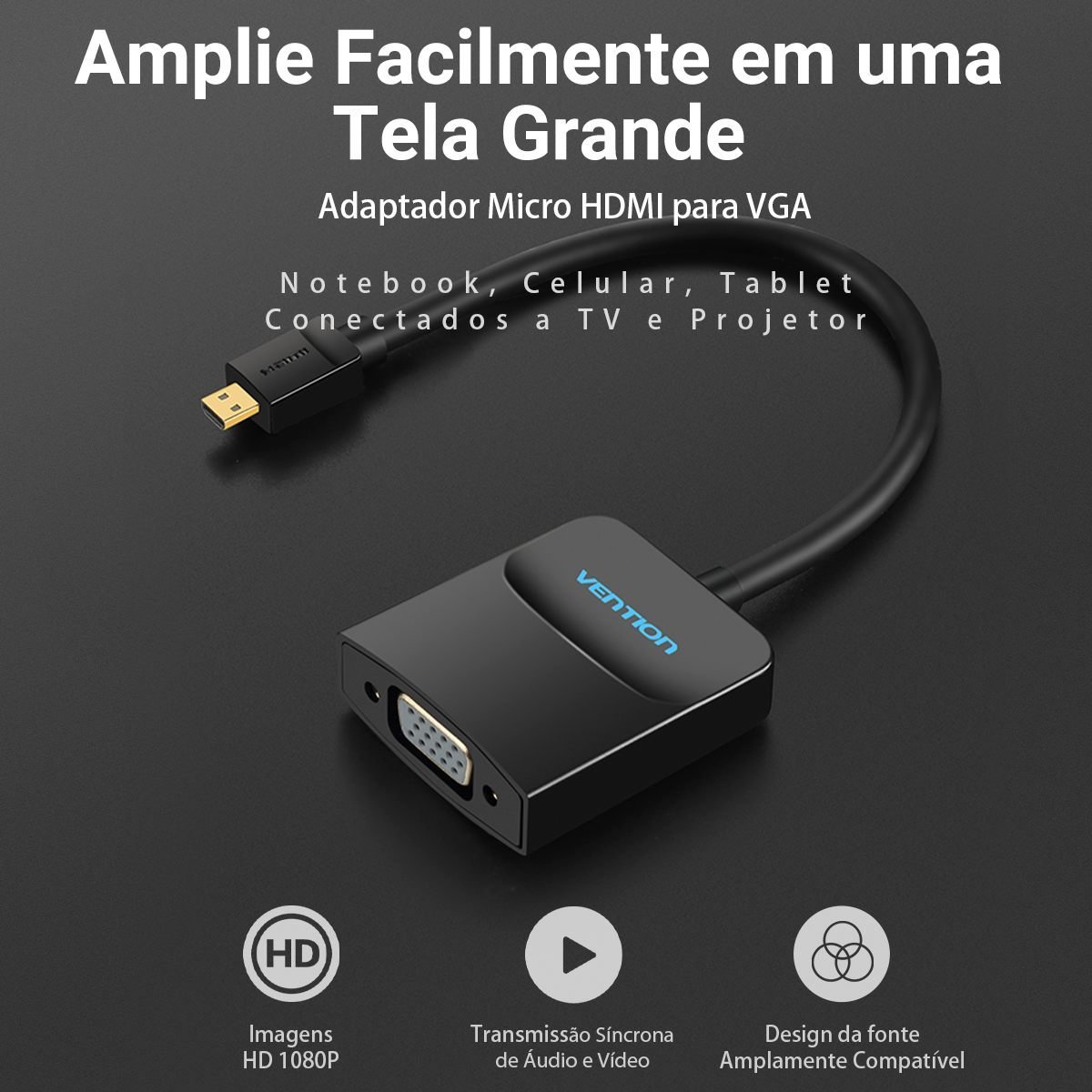 Cabo Conversor Adaptador Micro HDMI x VGA 1080p - Vention - Imagem 4