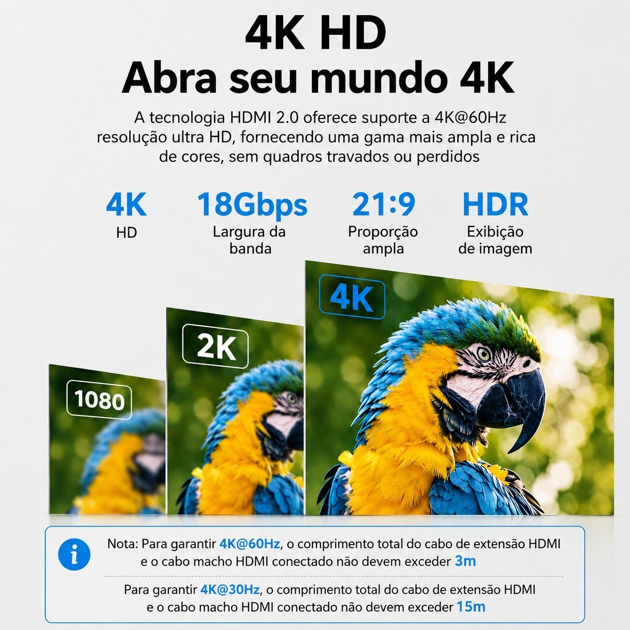 Cabo HDMI Macho x HDMI Fêmea - 2.0 Extensor 4K - Vention - Imagem 4