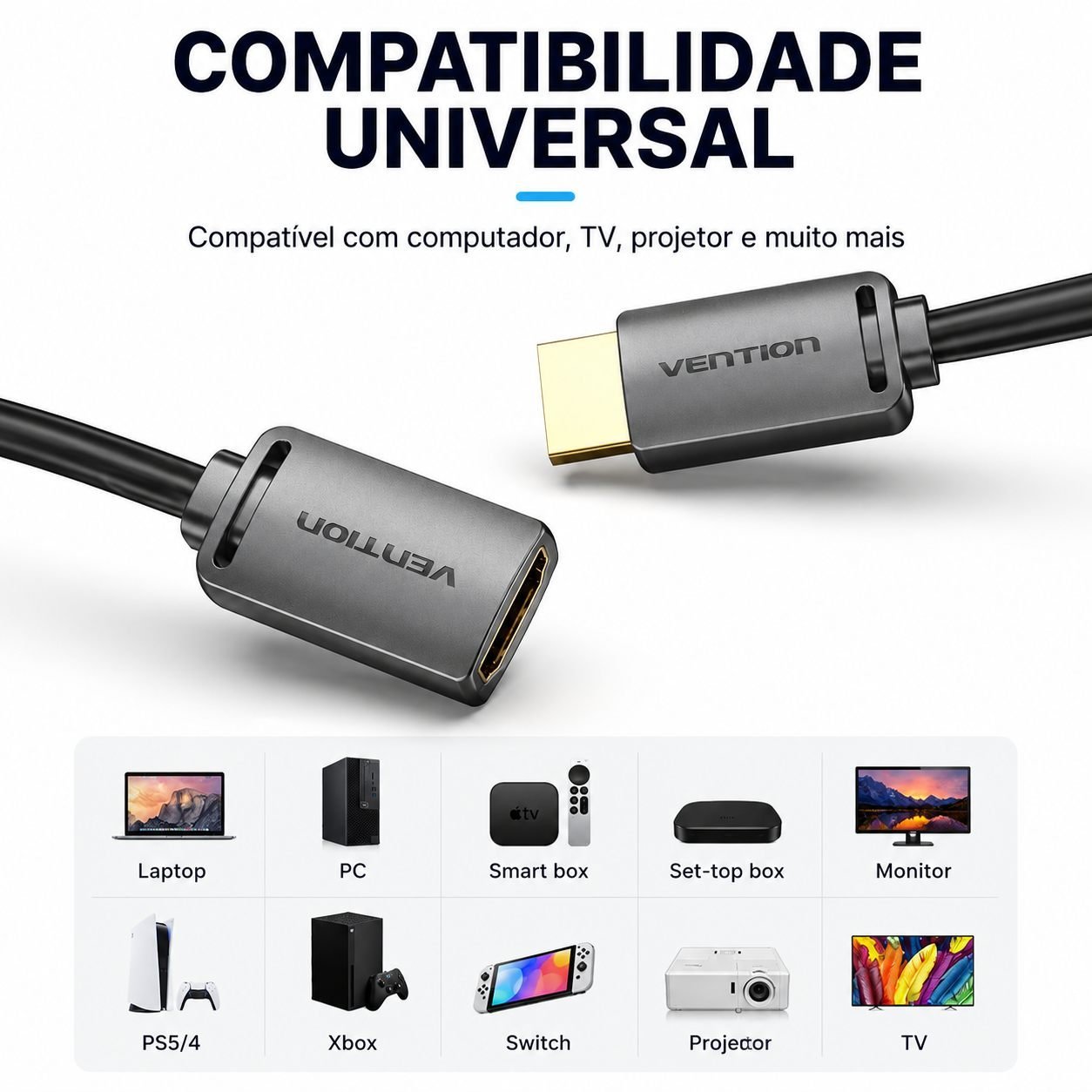 Cabo HDMI Macho x HDMI Fêmea - 2.0 Extensor 4K - Vention - Imagem 7
