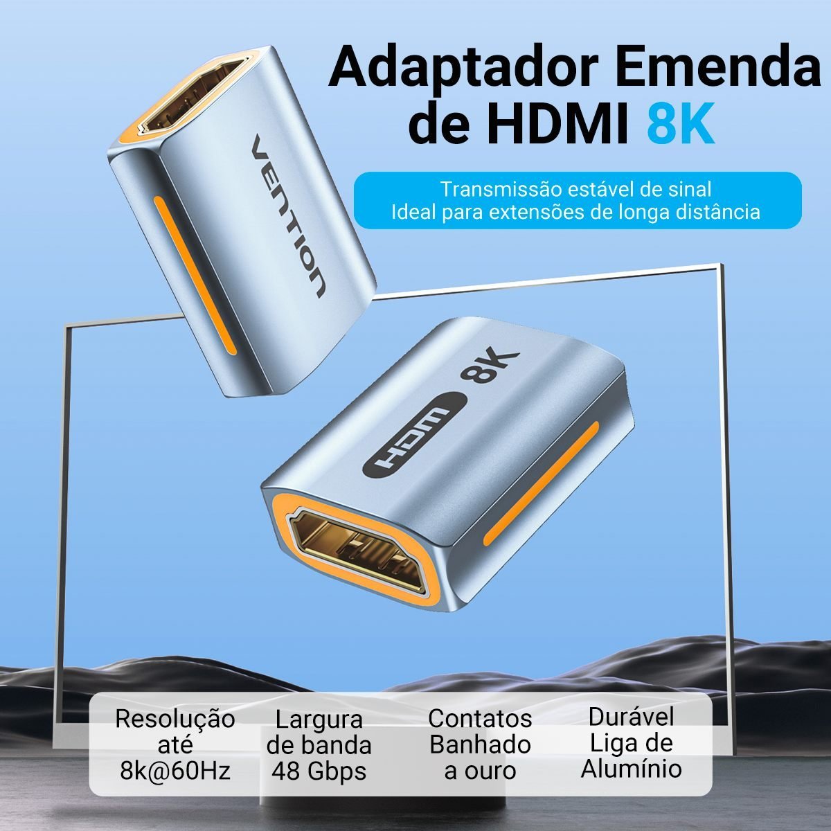 Adaptador Fêmea Emenda Cabo HDMI 2.1 8K 60Hz 3D Ouro - Vention - Imagem 2