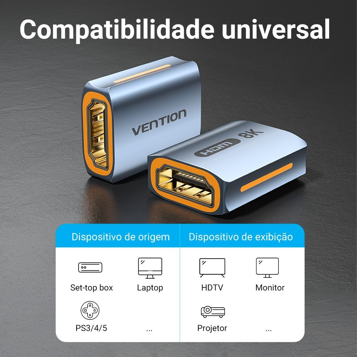 Adaptador Fêmea Emenda Cabo HDMI 2.1 8K 60Hz 3D Ouro - Vention - Imagem 4