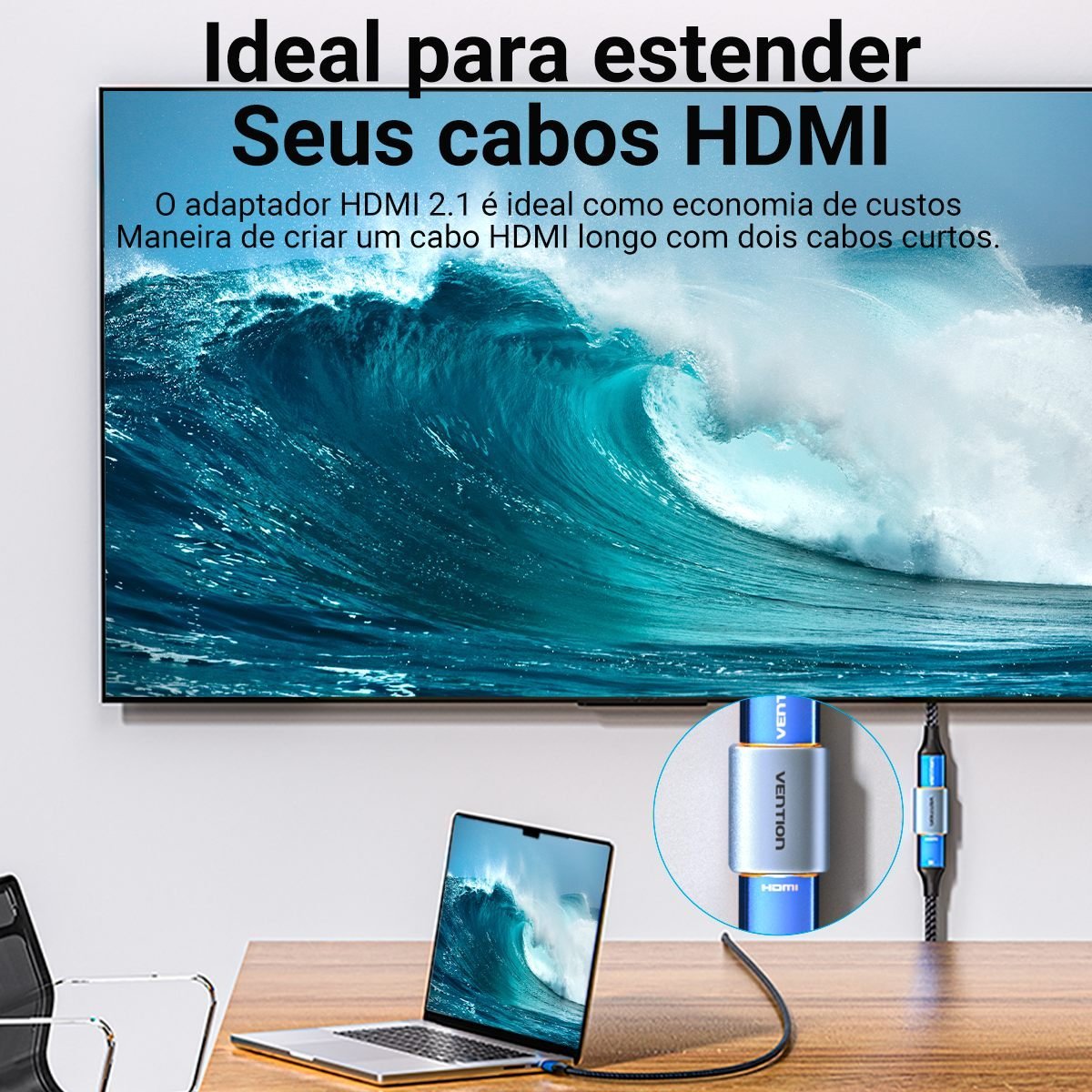 Adaptador Fêmea Emenda Cabo HDMI 2.1 8K 60Hz 3D Ouro - Vention - Imagem 6