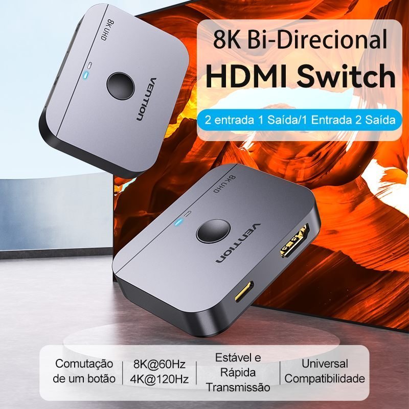 Divisor de Sinal HDMI com Switch 2x1 Áudio Vídeo UHD 8K 60Hz - Vention - Imagem 2