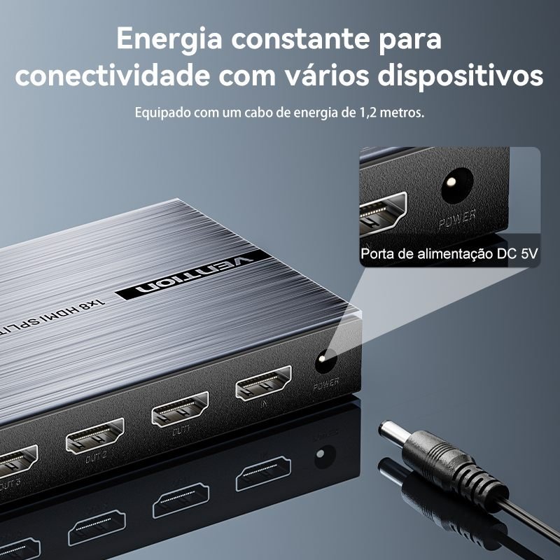 Splitter HDMI 1x8 Saídas 4K Amplificador com fonte - Vention - Imagem 4