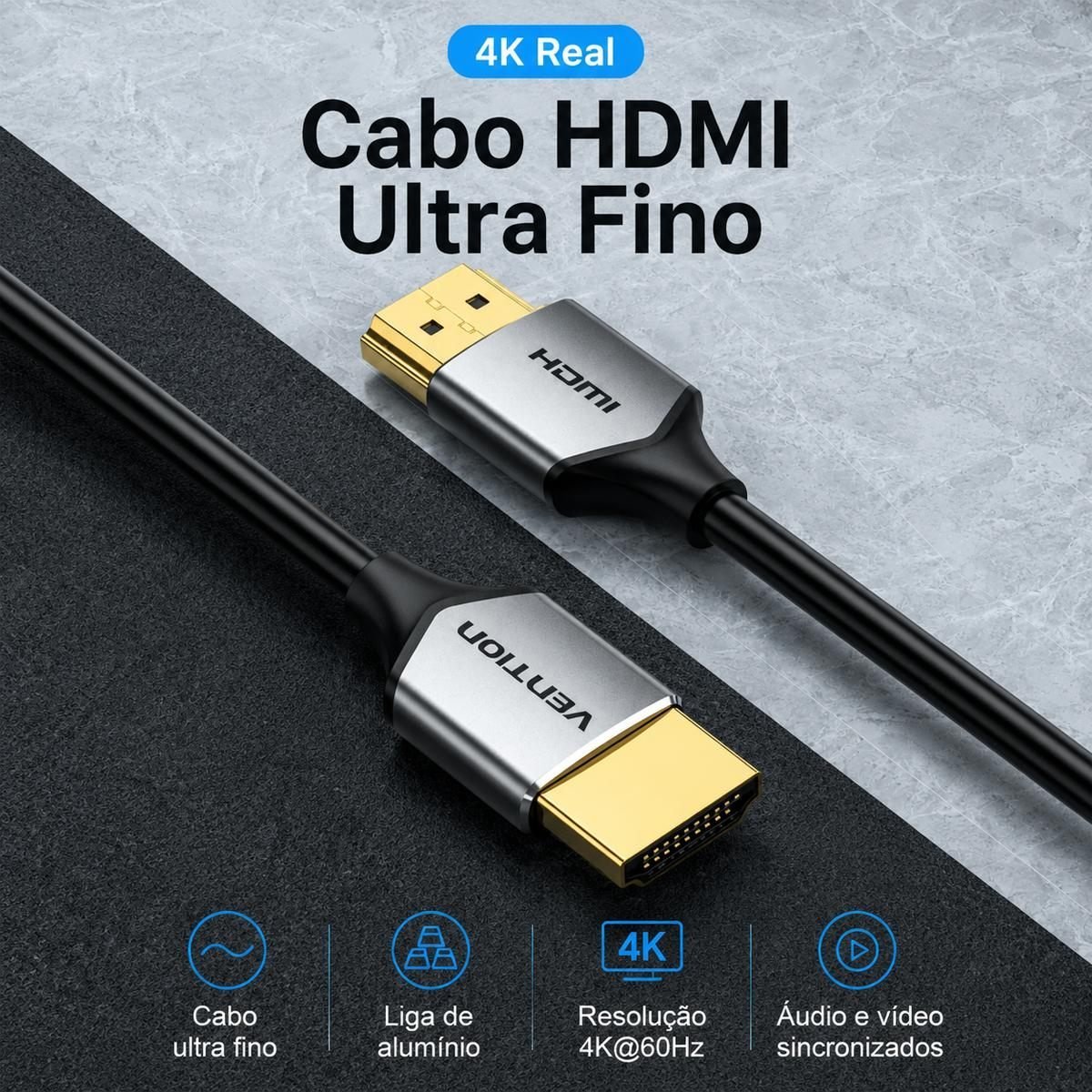 Cabo Slim HDMI 2.0 Fullhd 4K para TV Monitor - Vention - Imagem 2