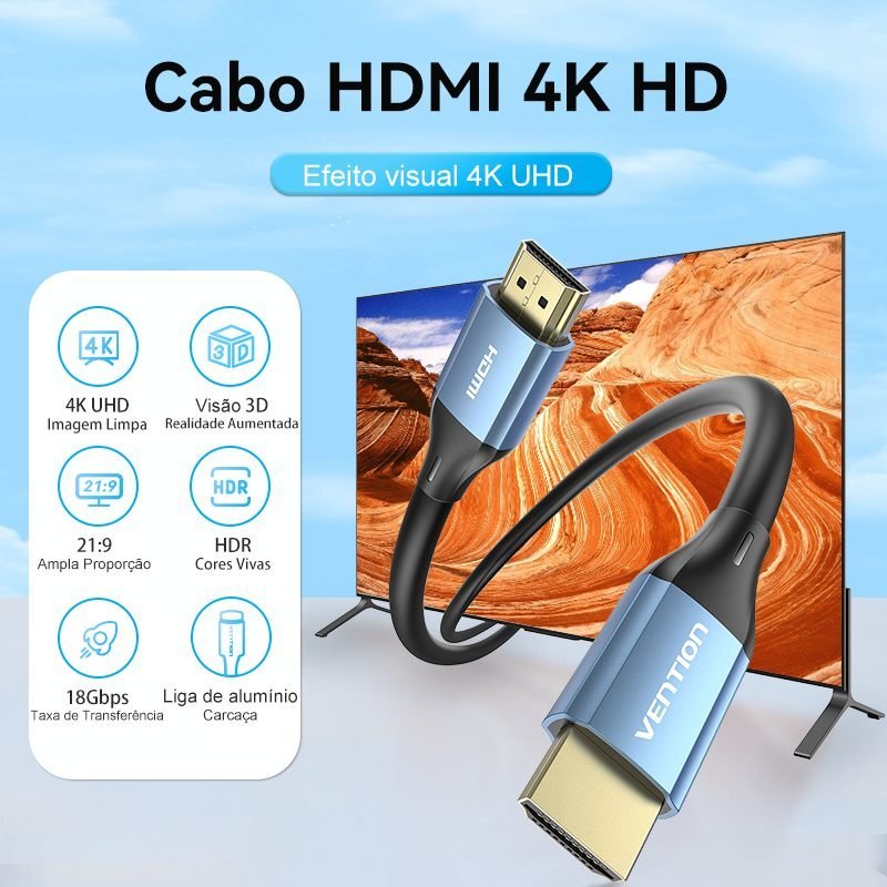 Cabo HDMI 2.0 4K TVs DVD Game Alta Resolução - Vention - Imagem 2