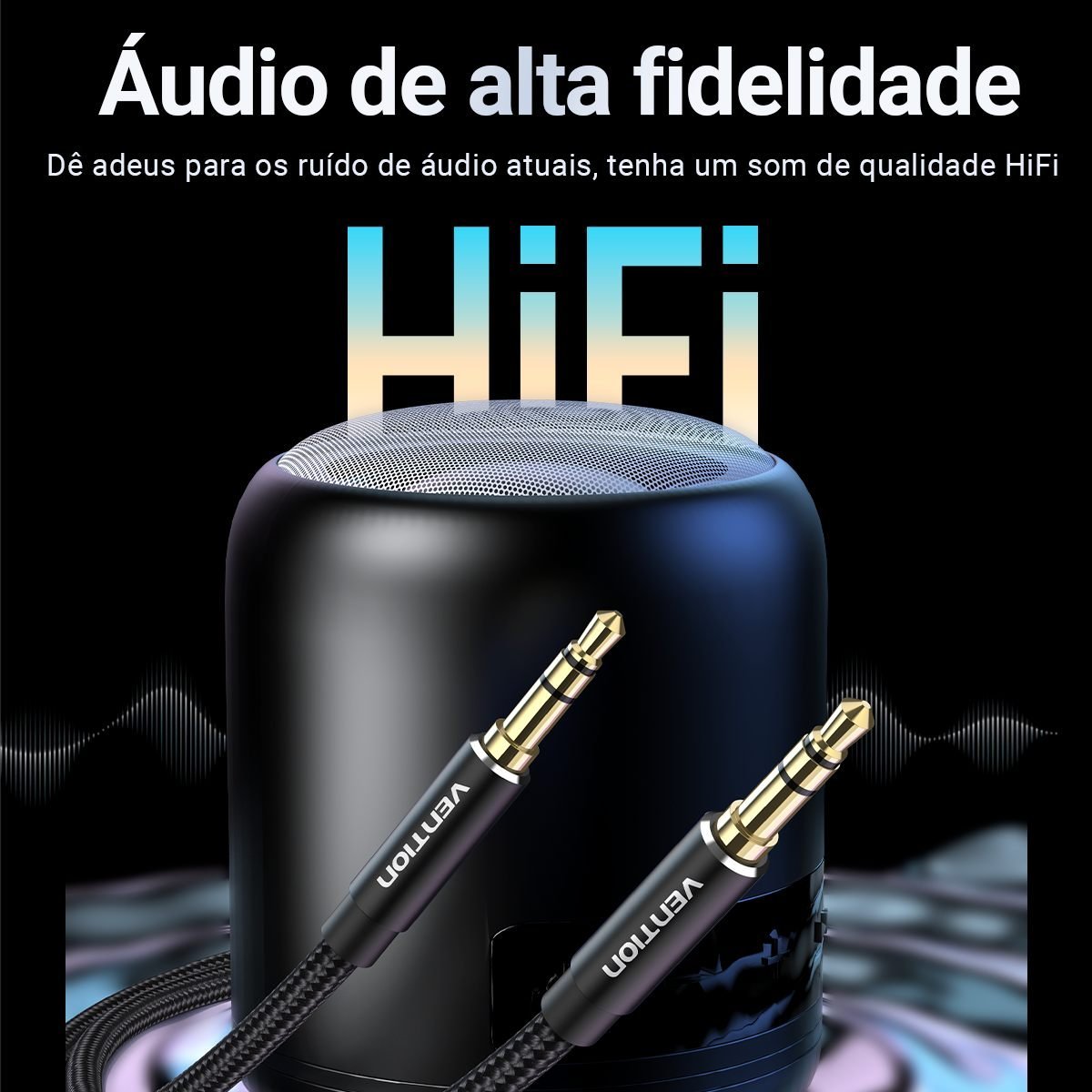 Cabo Auxiliar P2 x P2 Estéreo Hifi Banhado Ouro - Vention - Imagem 3