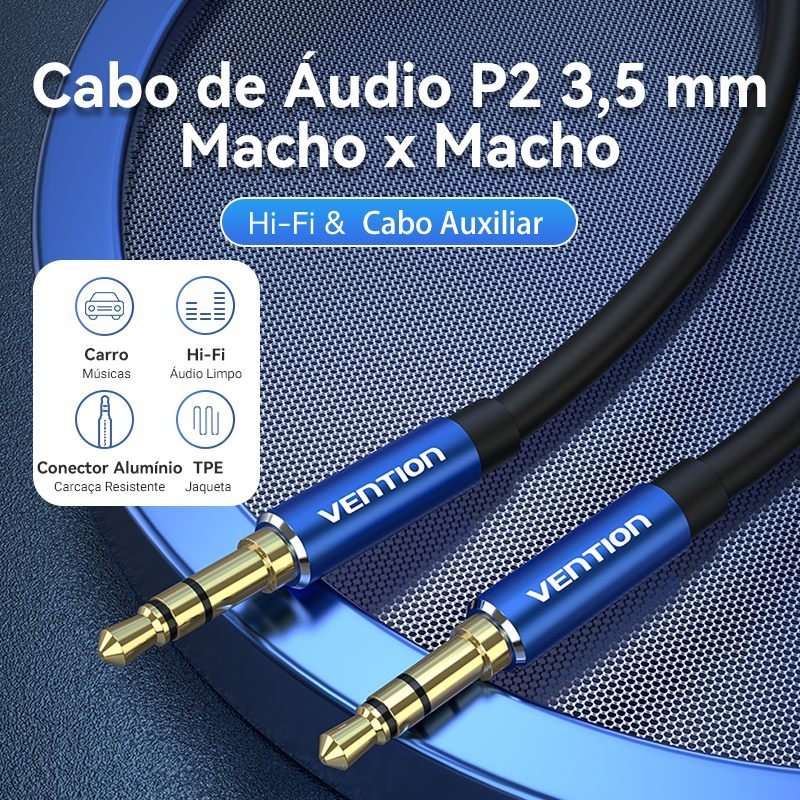 Cabo de Áudio Auxiliar P2xp2 Estéreo Carro Som - Vention - Imagem 2