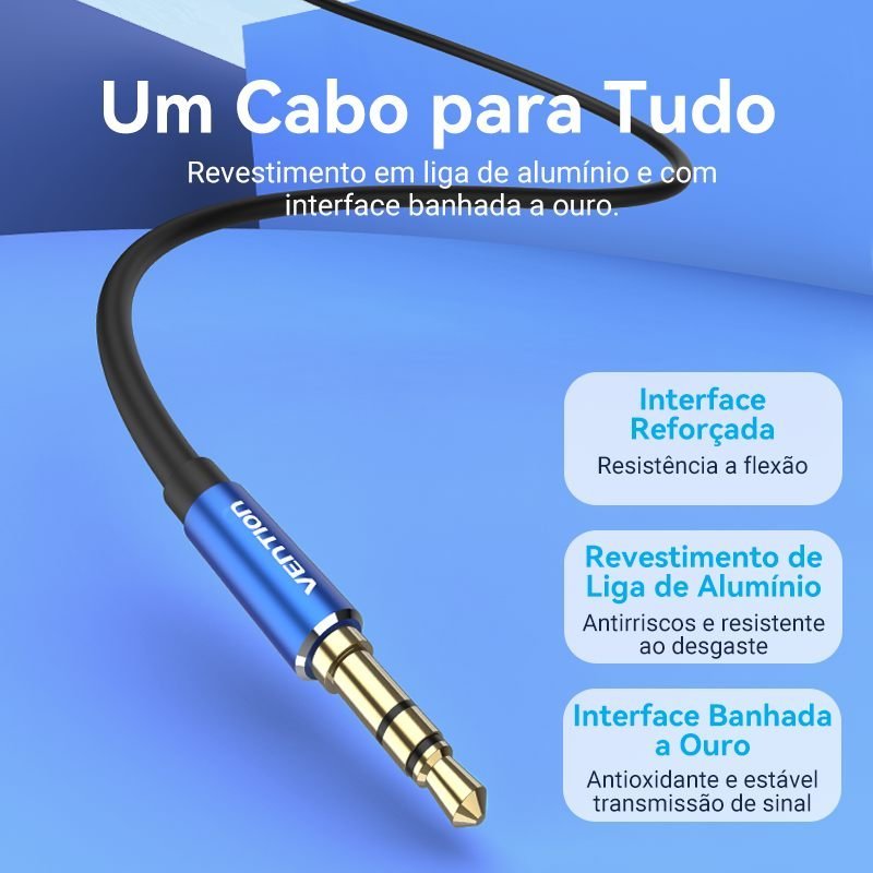 Cabo de Áudio Auxiliar P2xp2 Estéreo Carro Som - Vention - Imagem 3