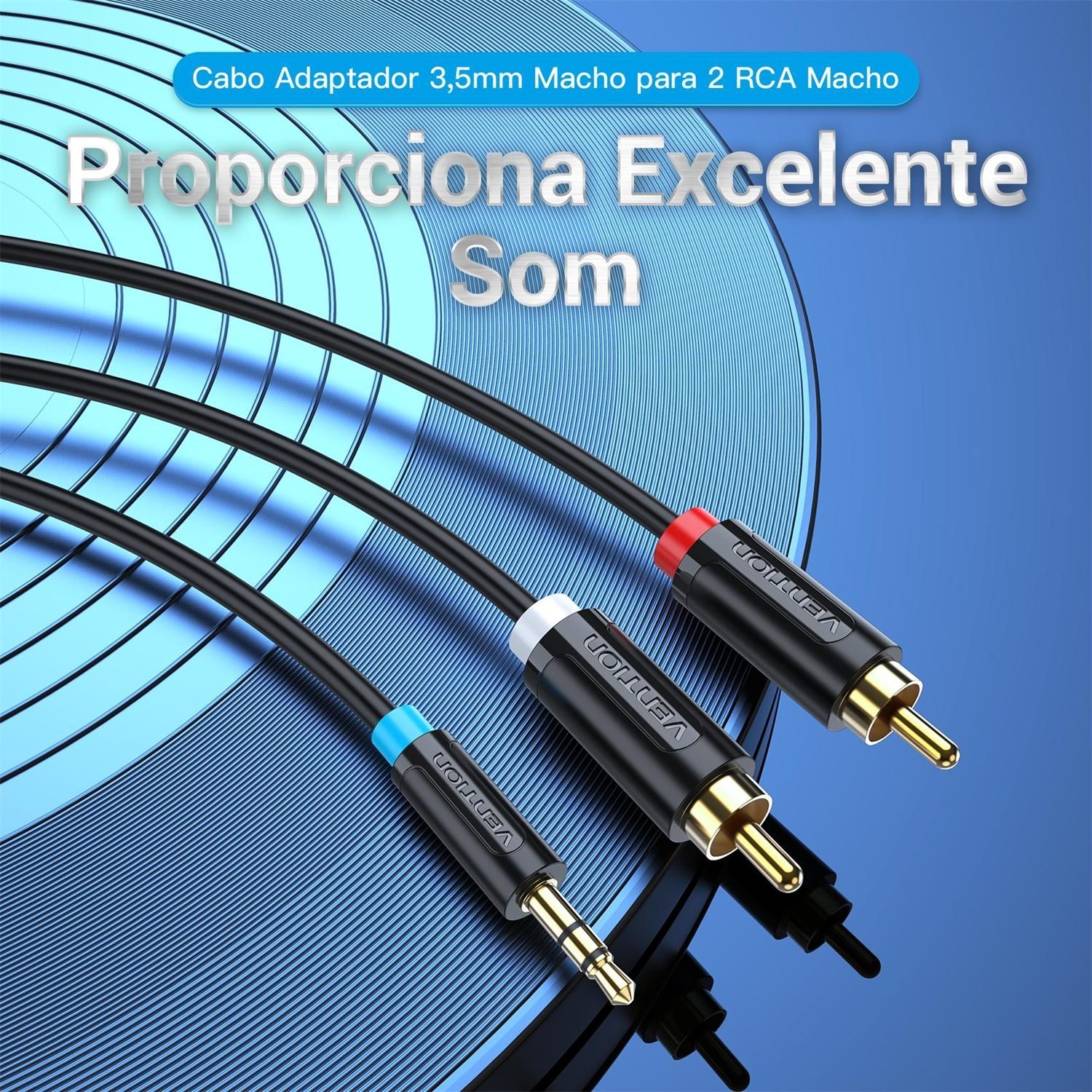 Cabo Auxiliar Áudio P2 Estéreo para 2 RCA Som DJ BCL - Vention - Imagem 2