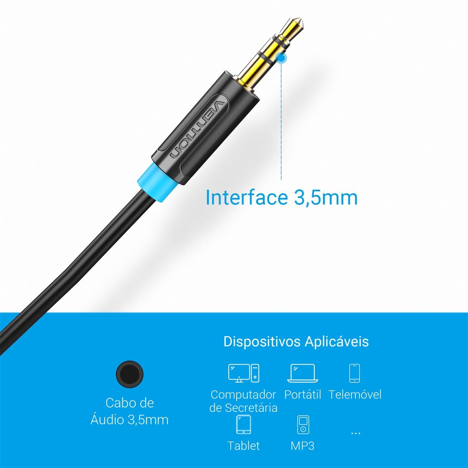 Cabo Auxiliar Áudio P2 Estéreo para 2 RCA Som DJ BCL - Vention - Imagem 5