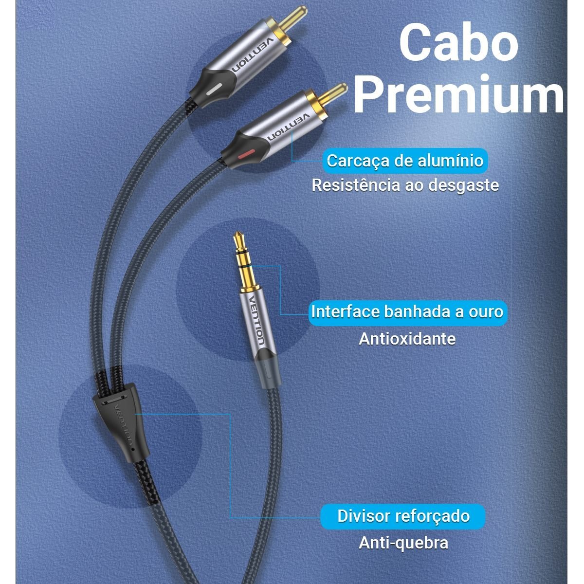 Cabo Auxiliar Áudio P2 Estéreo para RCA DJ - Vention - Imagem 3