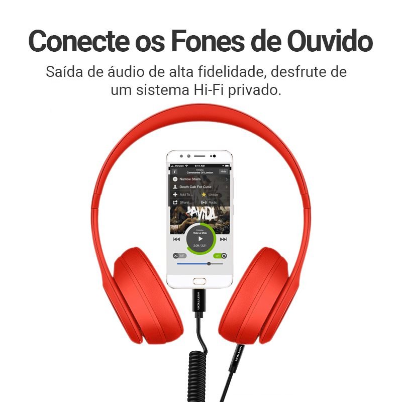 Cabo Áudio Auxiliar P2 para Tipo C Celular Carro - Vention - Imagem 4