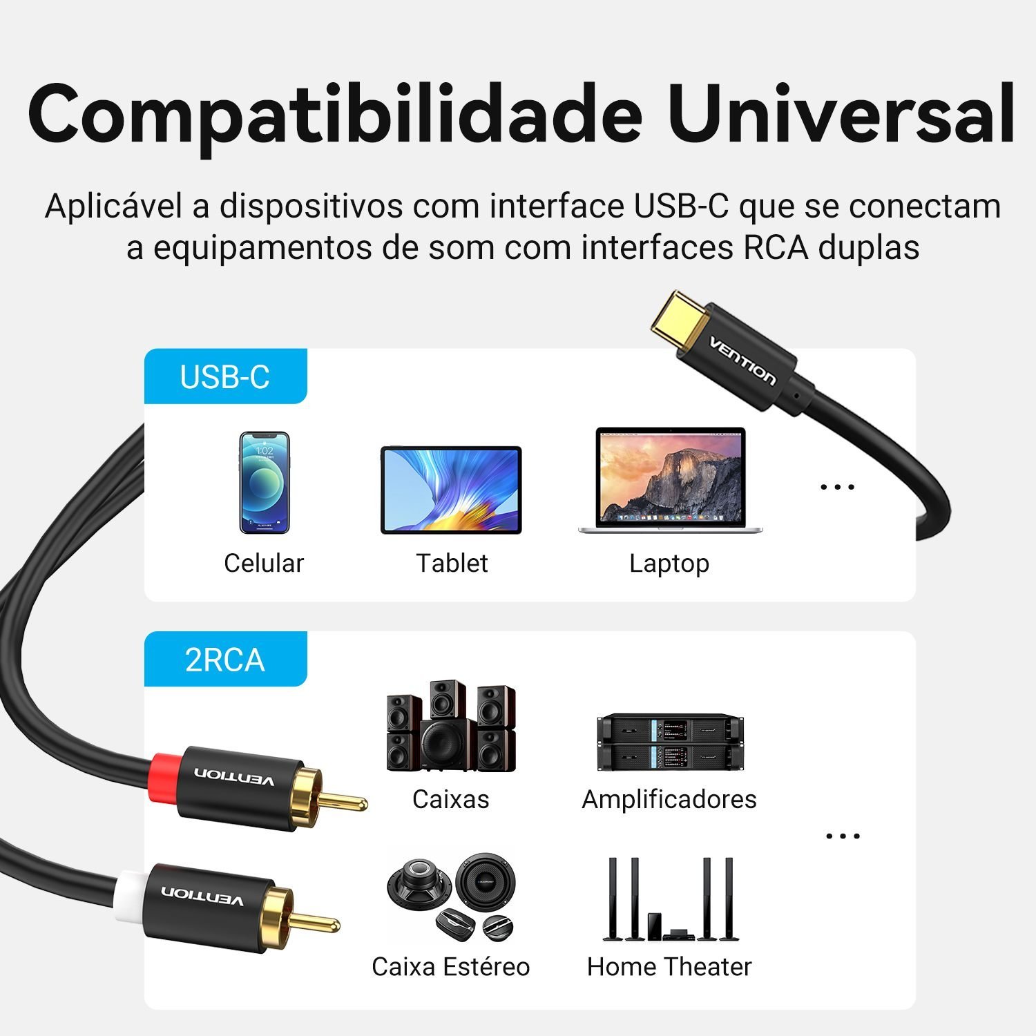 Cabo Adaptador USB C x 2 RCA Notebook Celular - Vention - Imagem 2