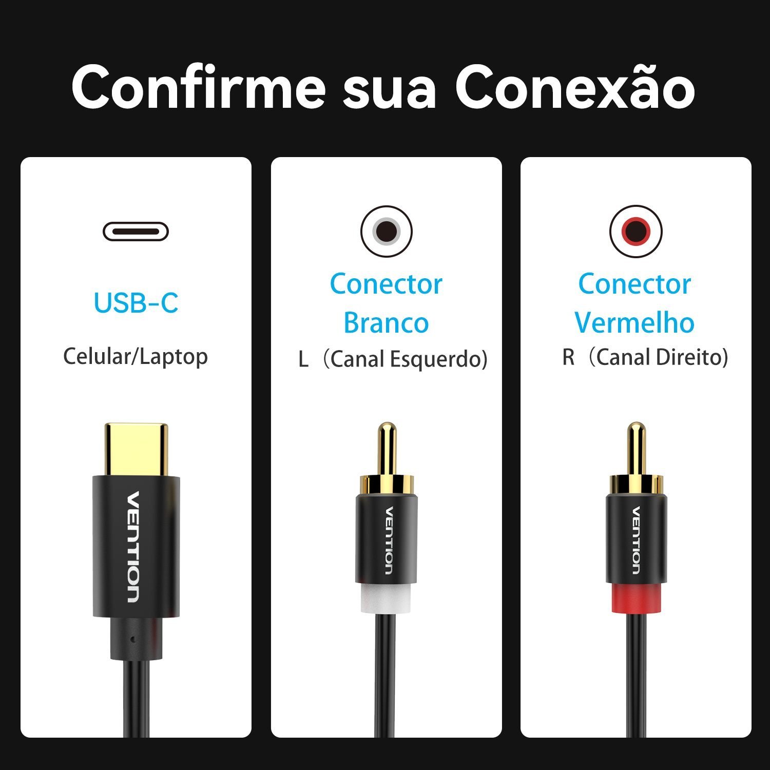 Cabo Adaptador USB C x 2 RCA Notebook Celular - Vention - Imagem 7
