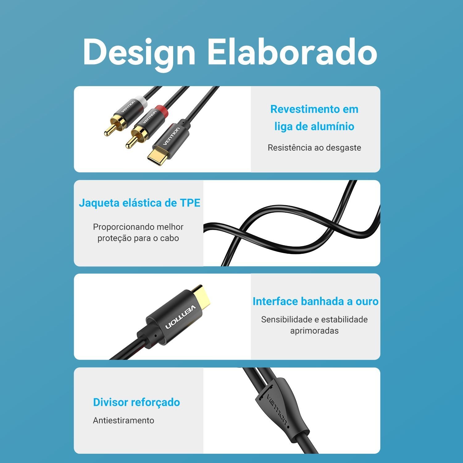 Cabo Adaptador USB C x 2 RCA Notebook Celular - Vention - Imagem 8
