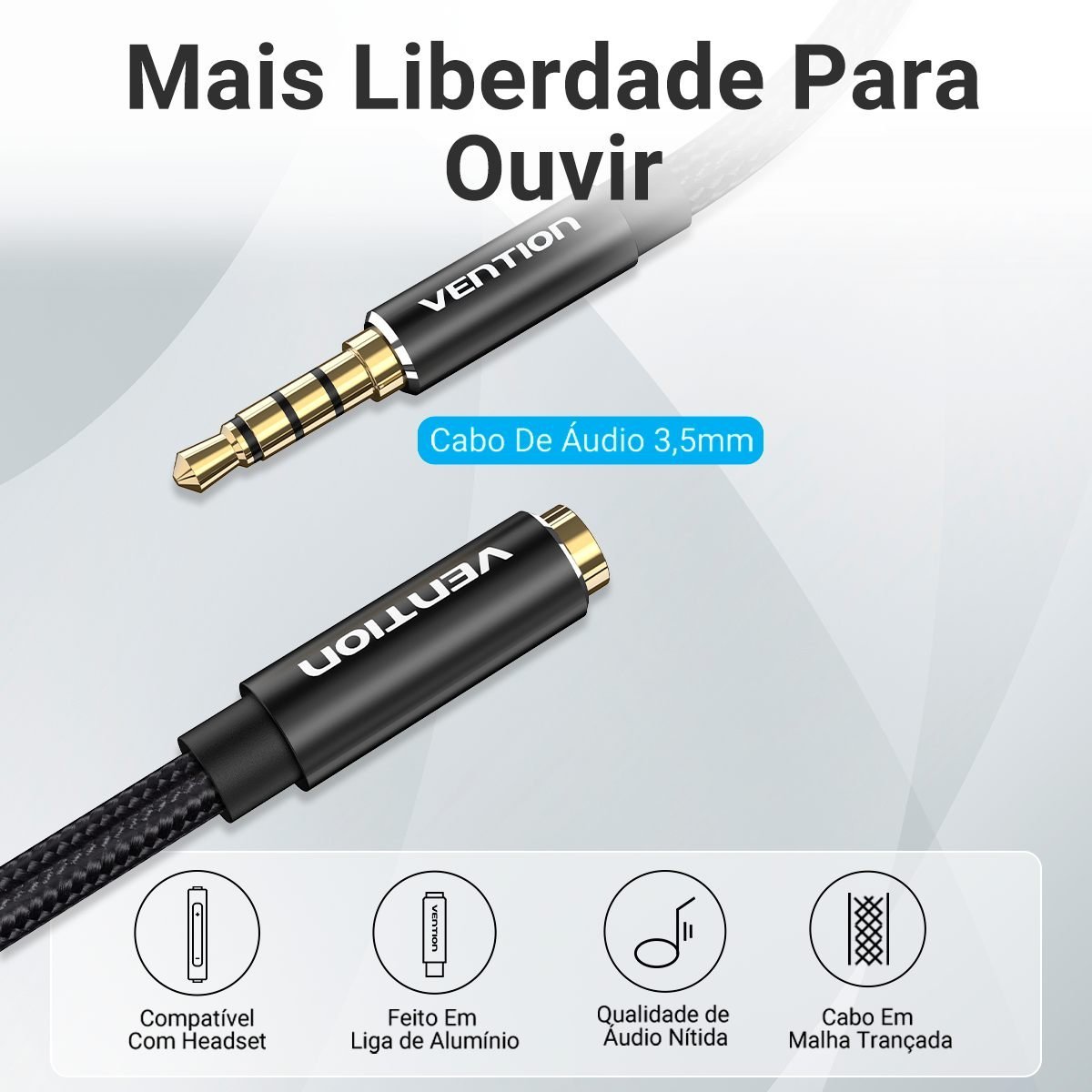 Cabo Extensor P3 4 Vias Fone Microfone - Vention - Imagem 3