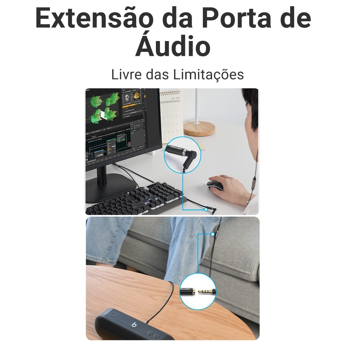 Cabo Extensor P3 4 Vias Fone Microfone - Vention - Imagem 8