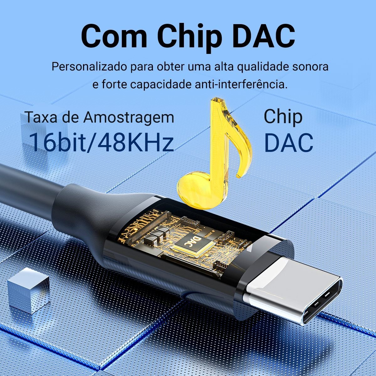 Cabo Celular Tipo C para Auxiliar P2 Carro Som - Vention - Imagem 4