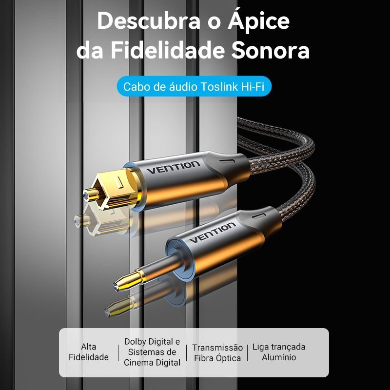 Cabo Óptico Áudio Digital Toslink x Mini Toslink - Vention - Imagem 2