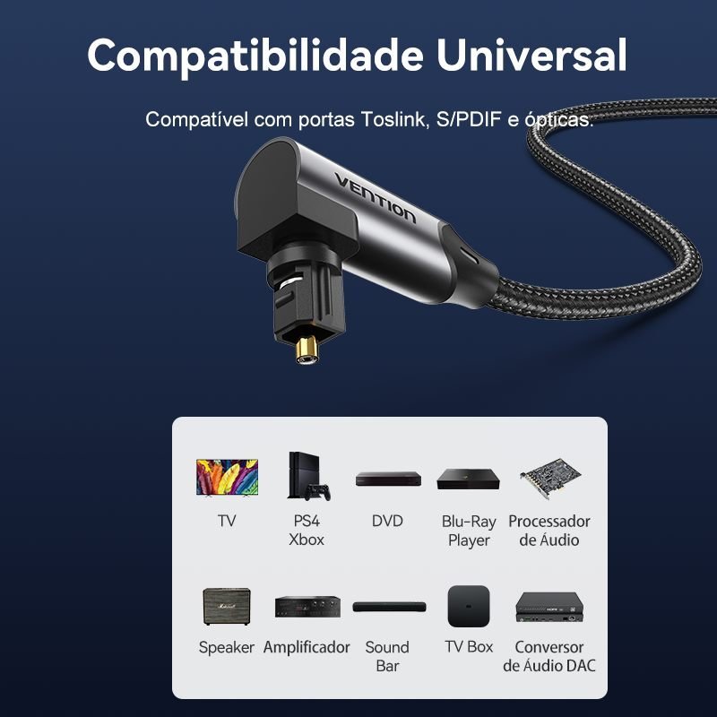 Cabo Áudio Óptico Digital 90º Hifi Toslink - Vention - Imagem 8