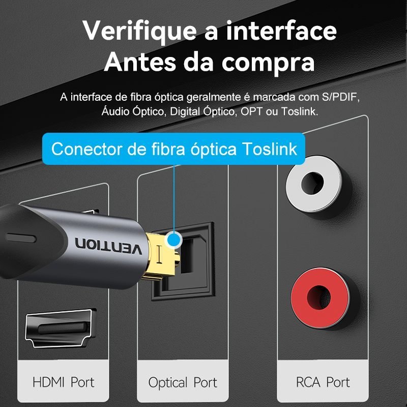 Cabo Áudio Óptico Digital 90º Hifi Toslink - Vention - Imagem 9