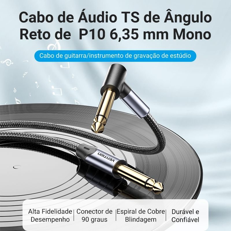 Cabo Áudio P10 x P10 6.5 TS 90º Mono Guitarra - Vention - Imagem 2