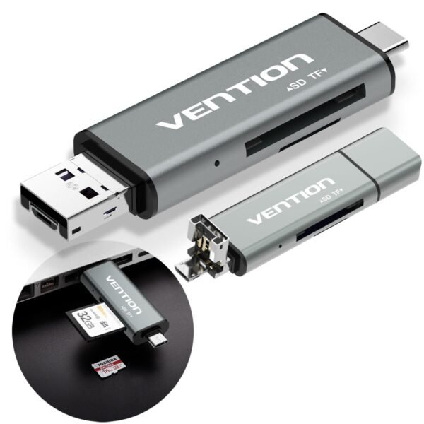 Adaptador Leitor Cartão 3x1 para Celular Câmera SD TF USB 2.0 - Vention