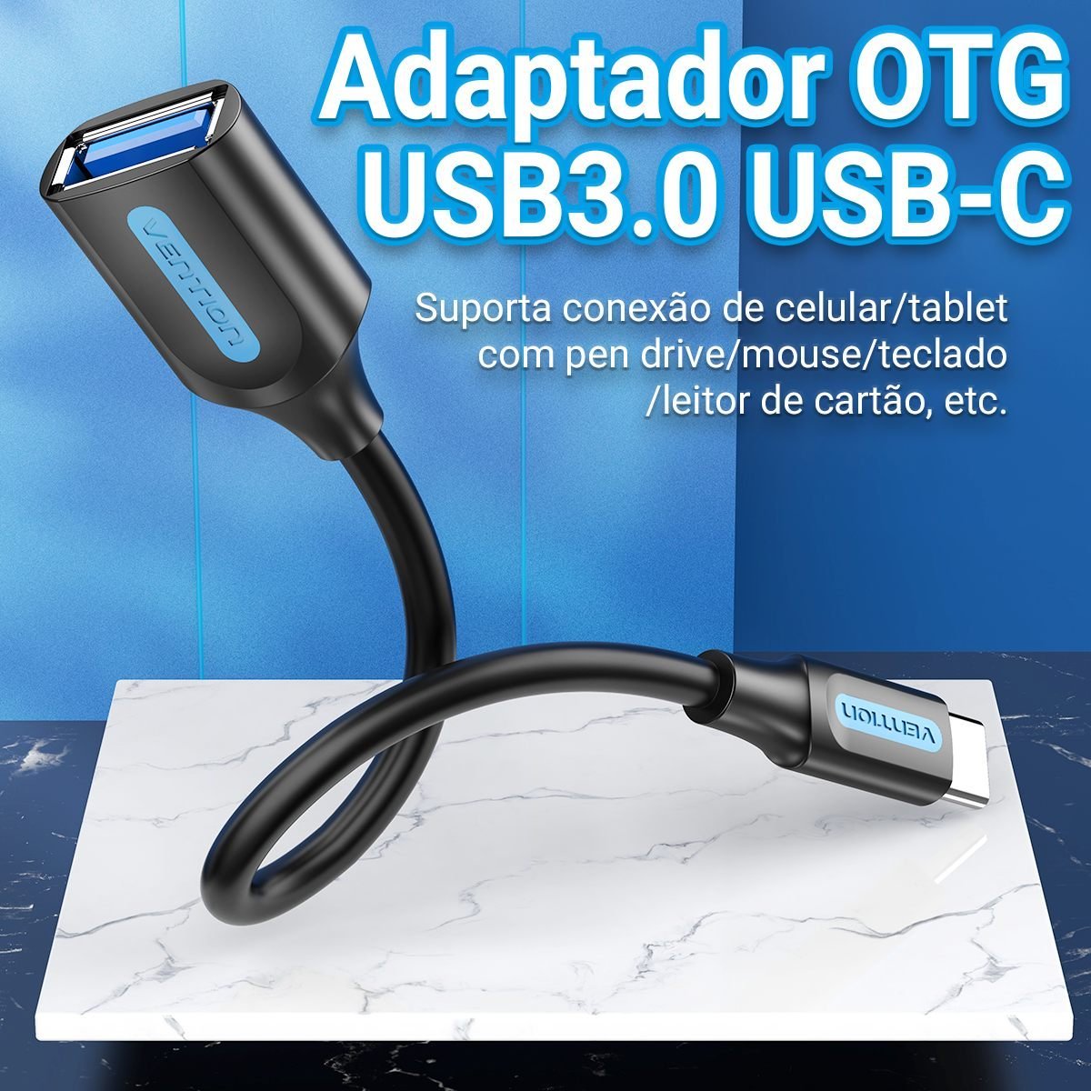 Cabo Adaptador OTG Tipo C para USB 3.0 Celular Tablet 5Gbps - Vention - Imagem 2