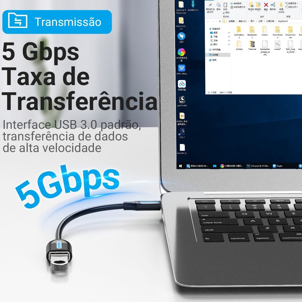 Cabo Adaptador OTG Tipo C para USB 3.0 Celular Tablet 5Gbps - Vention - Imagem 4