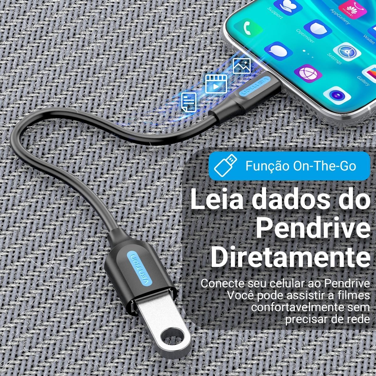Cabo Adaptador OTG Tipo C para USB 3.0 Celular Tablet 5Gbps - Vention - Imagem 5