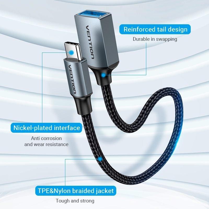 Cabo Adaptador OTG Tipo C para USB 3.0 Celular Tablet 5Gbps CCX - Vention - Imagem 3