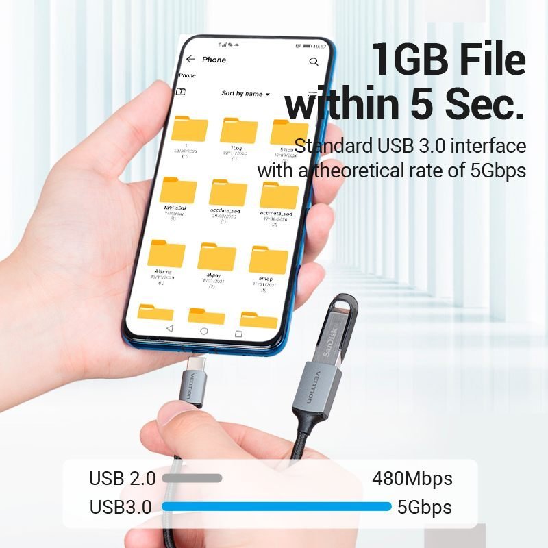 Cabo Adaptador OTG Tipo C para USB 3.0 Celular Tablet 5Gbps CCX - Vention - Imagem 4