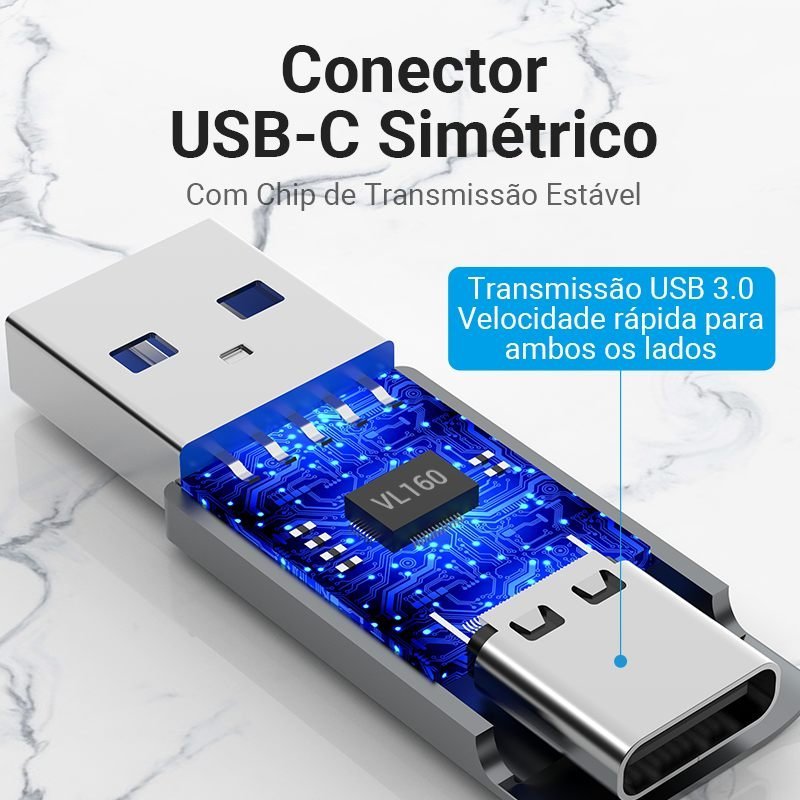 Adaptador OTG USB 3.0 Macho para USB Tipo C Fêmea - Vention - Imagem 3