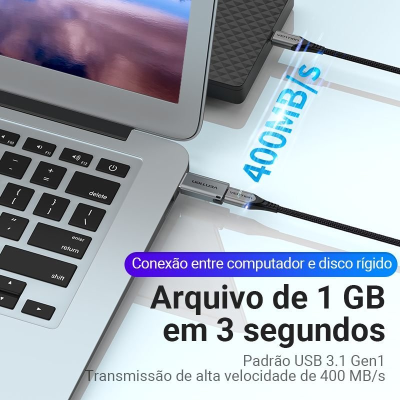 Adaptador OTG USB 3.0 Macho para USB Tipo C Fêmea - Vention - Imagem 9