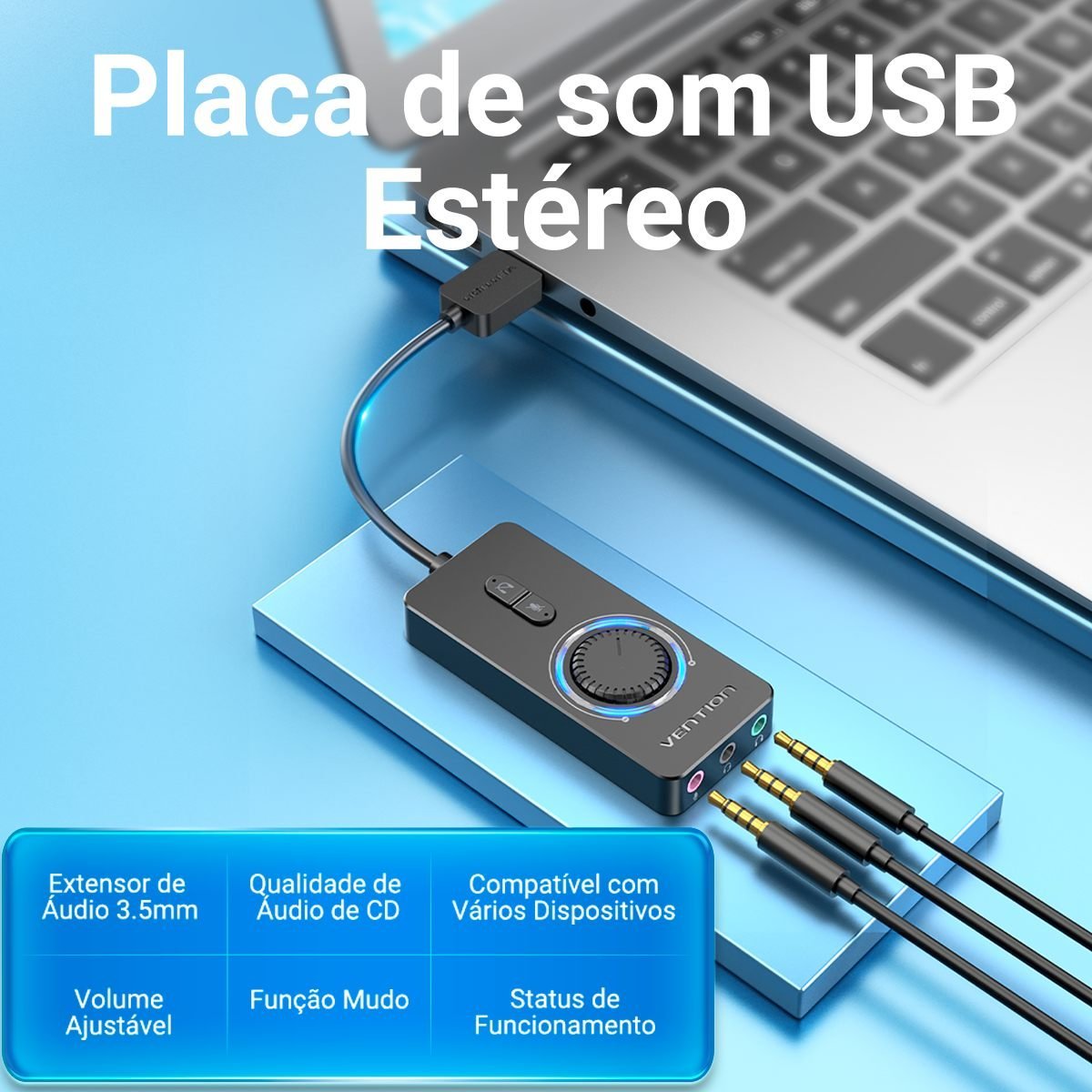 Adaptador de Som USB Headset P2 Fone Microfone - Vention - Imagem 2