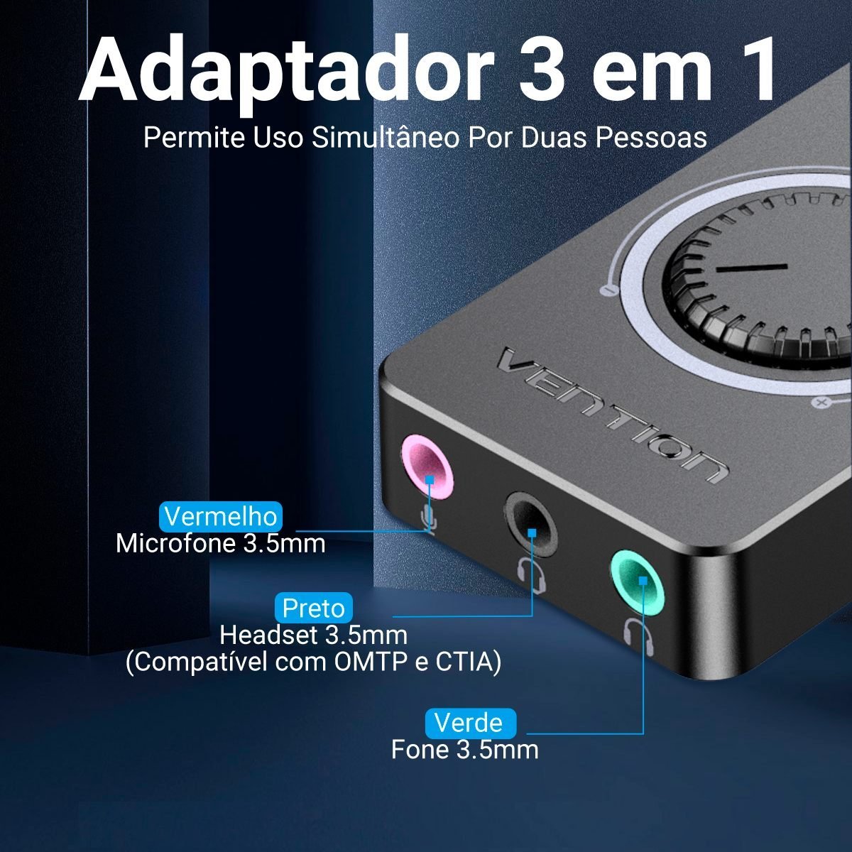 Adaptador de Som USB Headset P2 Fone Microfone - Vention - Imagem 3