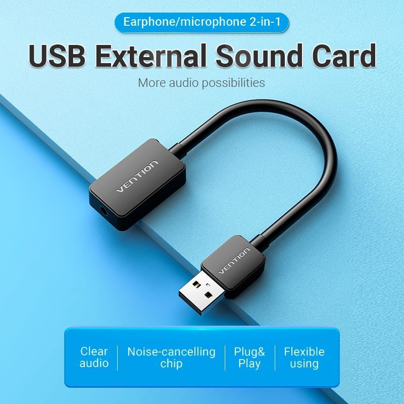 Adaptador USB para P3 Fone Microfone Placa Som CDZ - Vention - Imagem 2