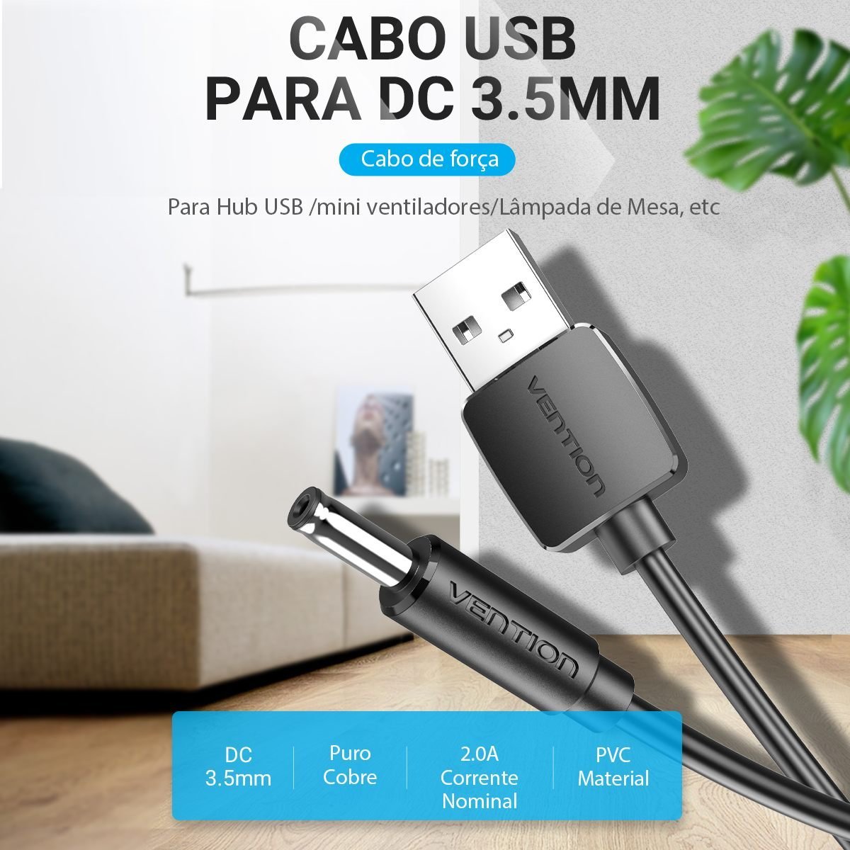 Cabo de Força USB Macho para Plug DC 3.5mm Tablet - Vention - Imagem 2