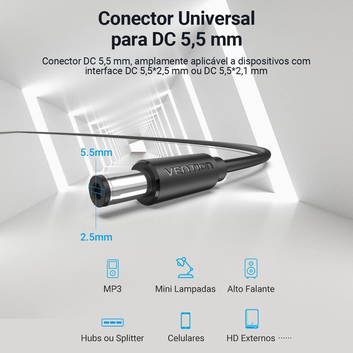Cabo de Força USB Macho x Plug D Cpara Tablet - Vention - Imagem 3