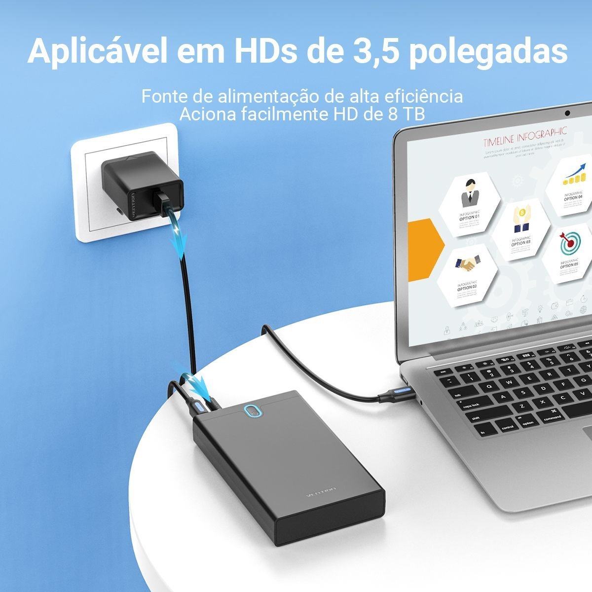Cabo de Força USB Macho x Plug D Cpara Tablet - Vention - Imagem 5